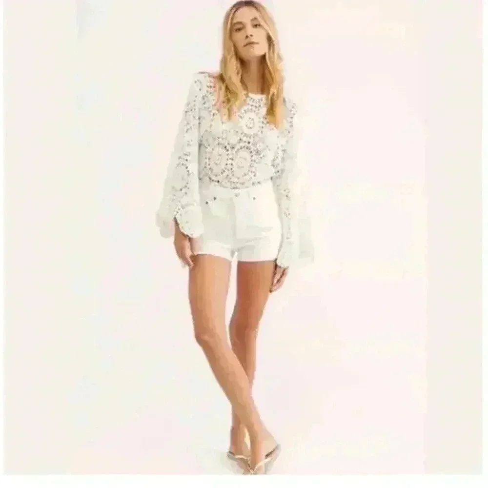NWOT Free People Desert Daze Boho‎ Bodysuit Crochet | White | SZ XS